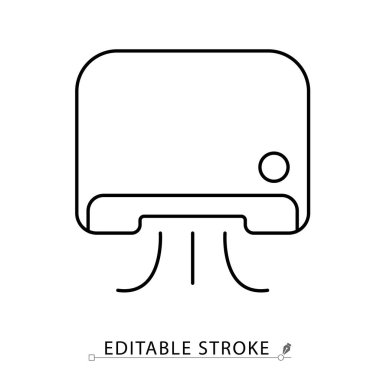 Minimalist tarzda düzenlenebilir bir el kurutma ikonu. Banyo gereç sembolü, hijyen unsuru, ev eşyası, temizlik konsepti, tuvalet piktogramı, hava akışı tasarımı..