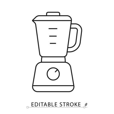Minimalist tarzda düzenlenebilir felçli bir mikser simgesi. Mutfak gereçleri sembolü, yemek hazırlama unsuru, ev eşyası, smoothie konsepti, içecek piktogramı, karıştırma tasarımı.