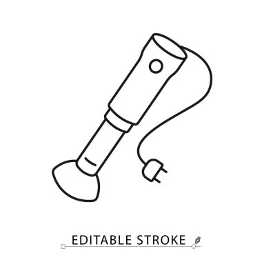 Minimalist tarzda düzenlenebilir bir el blender ikonu. Mutfak gereçleri sembolü, yemek pişirme öğesi, yemek hazırlama nesnesi, karıştırma konsepti, aşçılık piktogramı.