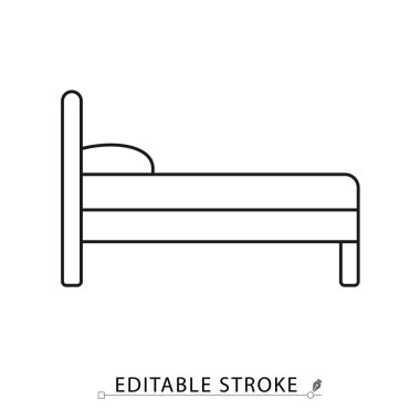 Minimalist tarzda düzenlenebilir bir yatak ikonu. Yatak odası mobilyaları, uyku yatağı, modern iç mekan, ahşap çerçeve, rahat oda dekorasyonu, ev eşyası, dinlenme yeri, basit yatak tasarımı.