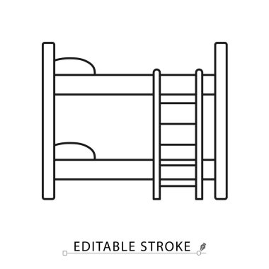 Minimalist taslak şeklinde, düzenlenebilir felçli bir ranza ikonu. Çocuk mobilyaları, yatak odasının içi, çift katlı yatak, uyuma yeri, modern ev eşyası, izole edilmiş kontür sembolü.