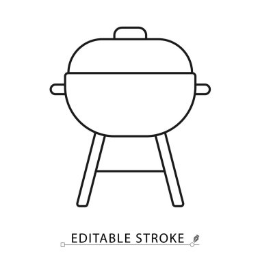 Minimalist tarzda, yenilebilir bir ızgara ikonu. Açık mobilyalar, bahçe pişirme elementi, bahçe dekorasyonu, arka bahçe ızgarası, yaz etkinliği, piknik sembolü, eğlence tasarımı, yemek konsepti