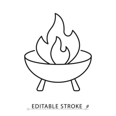 Minimalist tarzda düzenlenebilir bir ateş çukuru ikonu. Açık hava mobilyaları, arka bahçe dekorasyonu, bahçe yangını tasarımı, rahatlama tasarımı, kamp sembolü, sıcaklık kavramı, boş zaman nesnesi.