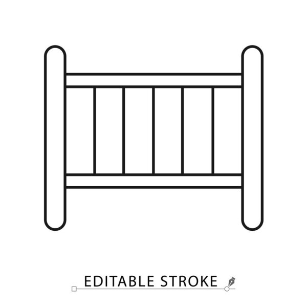 A baby crib icon in minimalist style with editable stroke. Nursery furniture, infant bed, childcare element, wooden crib, bedroom decor, parenting symbol, toddler sleep, home interior design