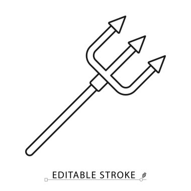 Düzenlenebilir kulaç darbesiyle minimalist çizgi şeklinde bir şeytan mızrağı simgesi. Şeytan silahı, şeytani yaba, cehennem mızrağı, şeytani fantezi aksesuarı, korku mitolojisi sembolü, şeytan gücü..