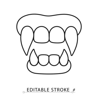 Vampir azı dişleri ikonu, minimalist tarzda, düzenlenebilir felçli. Cadılar Bayramı canavar dişleri, ejderha çenesi, korku sembolü, korkunç kostüm unsuru, gotik parti dekorasyonu, ürkütücü ısırık konsepti