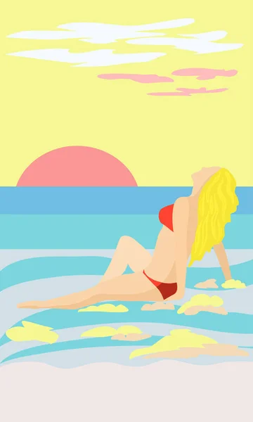 Vector Color Dibujo Una Chica Mar — Archivo Imágenes Vectoriales