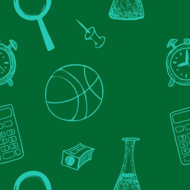 Yeşil arkaplanda vektörsüz okul motifi.