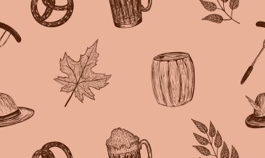 Octoberfest vektör vintage mavi arkaplanda dikişsiz desen