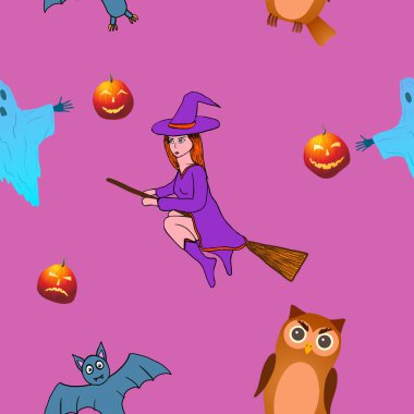 Mor arkaplanda kusursuz Cadılar Bayramı deseni