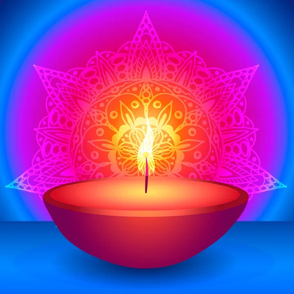 Lámpara Diwali que brilla sobre un fondo multicolor — Vector de stock