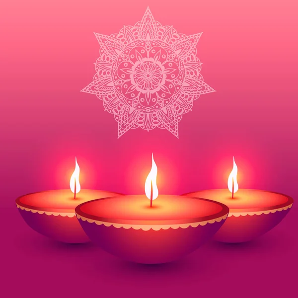 Mandala diwali lampes rougeoyantes sur fond multicolore — Image vectorielle