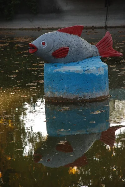 Sculpture Poissons Dans Arboretum — Photo