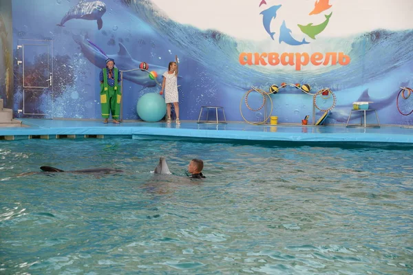 Выступление Команды Скадовского Дельфинария Aquarel Июль 2019 — стоковое фото
