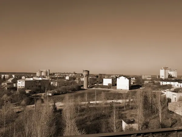 Der Blick Aus Dem Fenster Auf Die Stadt — Stockfoto