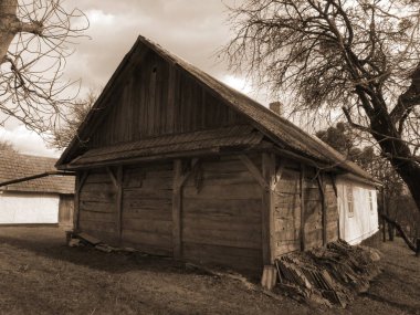 Ukrayna köyündeki ahşap ev.