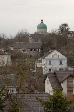 Meryem 'in Doğumu Kilisesi (Tunytska). Köyün kıyısındaki Antik Ortodoks Kilisesi. Ukrayna köyündeki ahşap ev. Ormanın kıyısındaki köy.