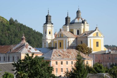 Eski kasabanın tarihi kısmı. Ukrayna köyünde ahşap bir ev. Ormanın kıyısındaki köy. Eski harap ev