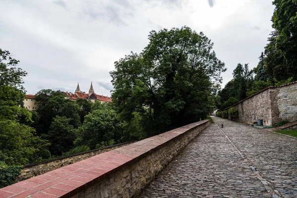 Cobblestoned footpath in the Royal Garden of Prague Castle — Stock Photo, Image
