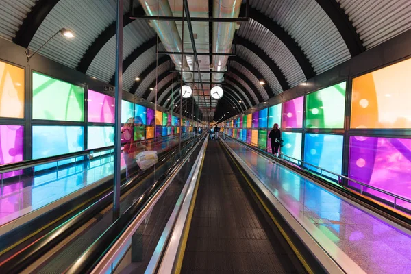 Futuristic architecture mechanical corridor in airport