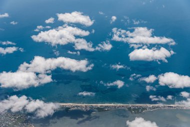 Fire Island New York'ta hava görünümünü uçak penceresinden