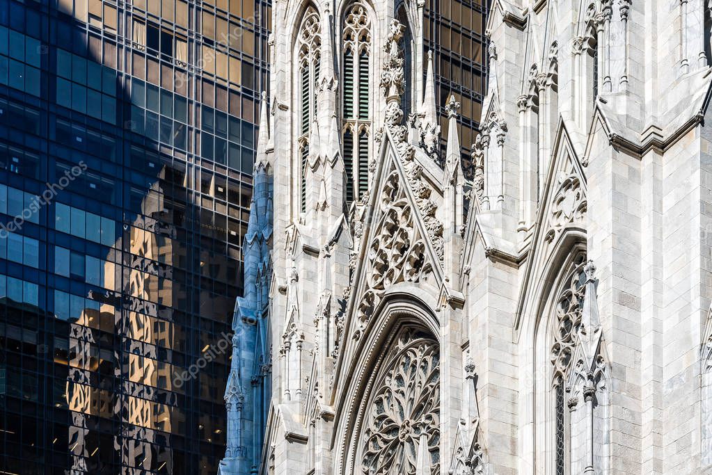 Detail of facade St Patrick Cathedral of New York