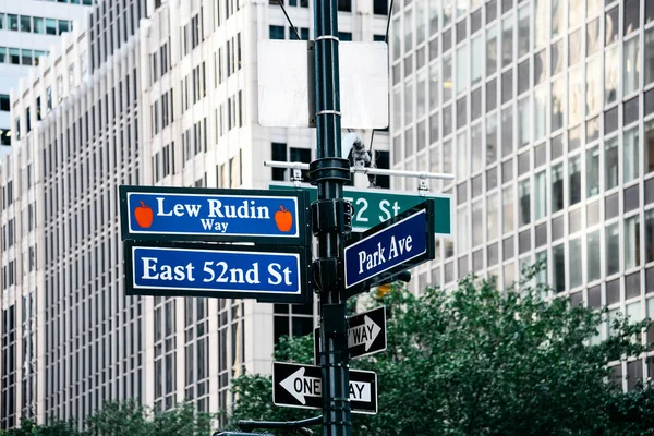 Lew Rudin Way cartello stradale nel centro di New York — Foto Stock