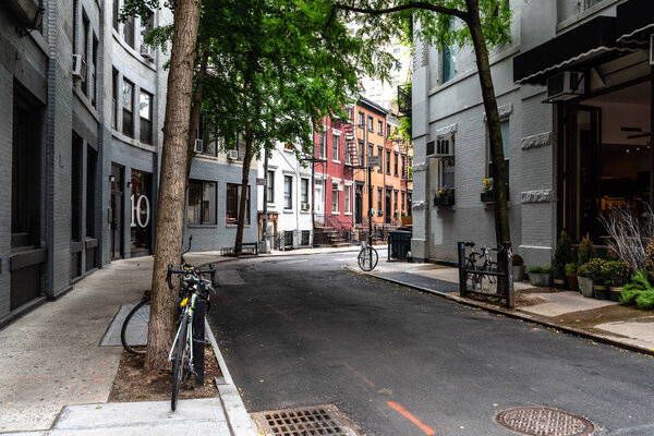 New York City, USA - June 22, 2018: Beautiful view of historic houses along Gay street in Greenwich Village
