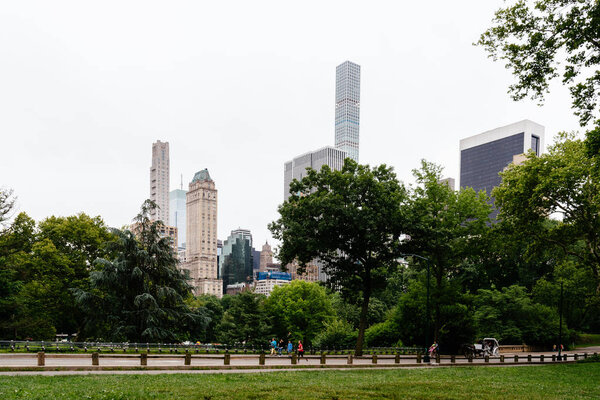 New York City, USA - June 23, 2018: Skyline of Manhattan from Central Park a cloudy day