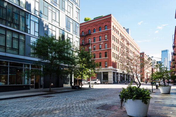 New York City, USA - June 25, 2018: Street view in Tribeca North District a sunny day of summer