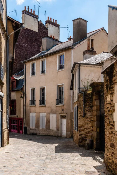 Strada Acciottolata Nel Centro Storico Della Città Rennes Capitale Della — Foto Stock