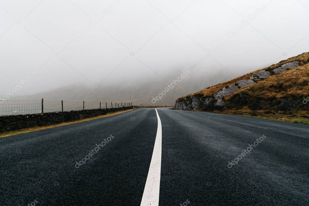 Misty Lonely Road in Ireland in the Willd Atlantic Way