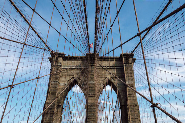Low angle view of Brooklyn Bridge in New York City