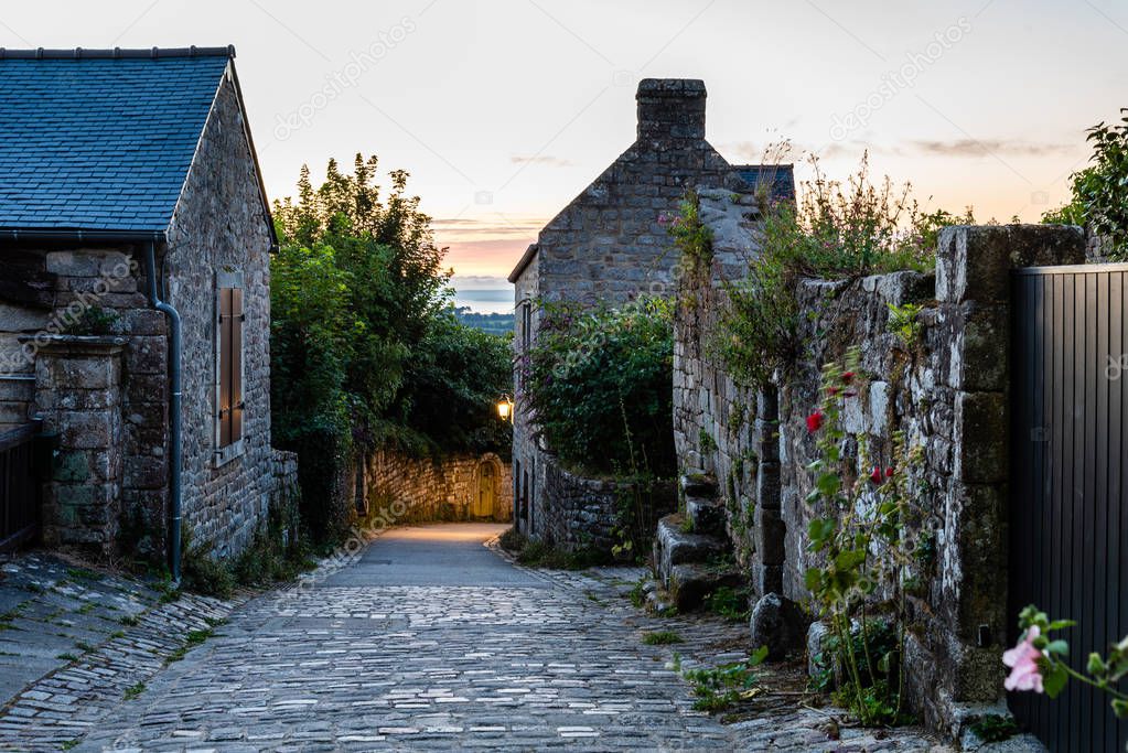 Old street in the medieval village of Locronan