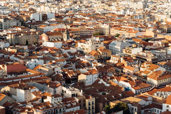 Madrid centro da cidade vista panorâmica aérea ao pôr do sol — Fotografia de Stock