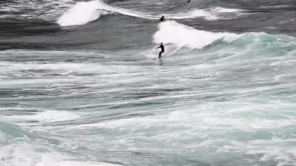 Grupo de surfistas haciendo acrobacias de surf — Vídeos de Stock