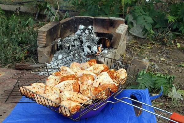 Cooking Chicken Wings Fire — Stock Photo, Image