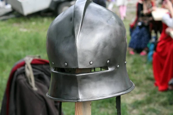 medieval helmet created by restorers