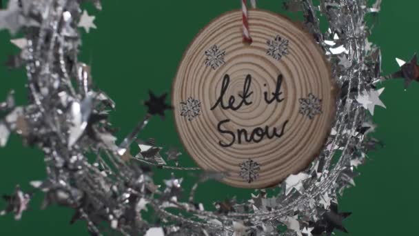 Decoração Natal Madeira Dizendo Deixe Neve Com Grinalda Estrela Prata — Vídeo de Stock