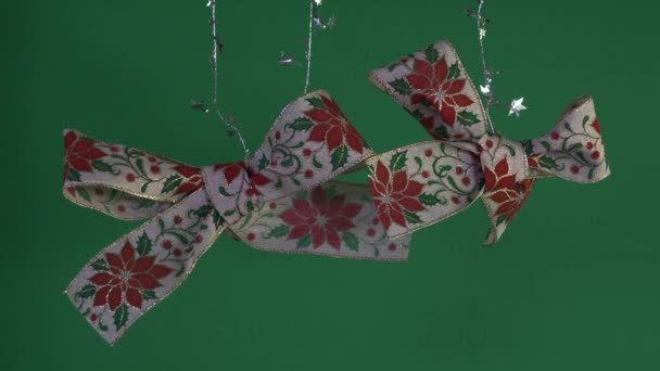 View Hanging Christmas Bows Holly Mistletoe Design Green Screen Locked — Stock Video