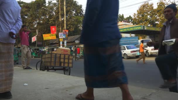 Abgeriegelte Sicht Auf Den Alltag Sylhet Mit Menschen Auto Rikschas — Stockvideo