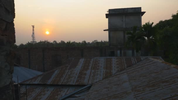 Golden Yellow Orange Sonnenuntergang Vom Dach Sylhet Bangladesch Abgeriegelt — Stockvideo
