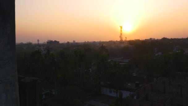 Goldener Gelber Sonnenuntergang Vom Dach Sylhet Pan Right — Stockvideo