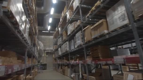 Pov Andando Para Baixo Corredor Armazém Ikea Olhando Para Cima — Vídeo de Stock