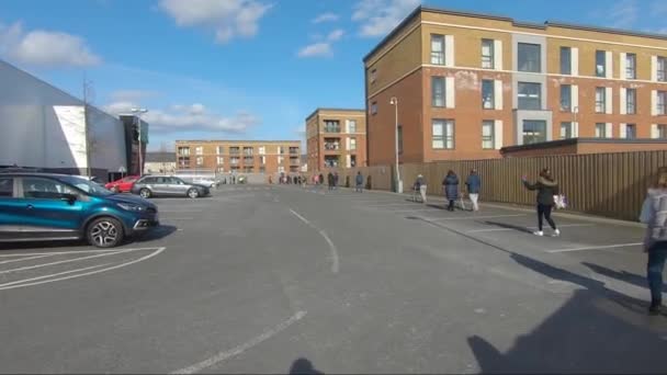 Shoppers Slowly Walking South Ruislip Asda Supermarket Car Park Whilst — Stock Video