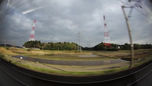 Pov Olhando Através Janela Trem Como Ele Viaja Passado Japão — Vídeo de Stock