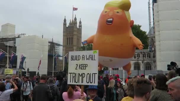 Protestante Adulta Com Cartaz Contra Presidente Donald Trump Com Balão — Vídeo de Stock