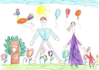 Mutlu bir aile çocuğun çizim bir yürüyüş