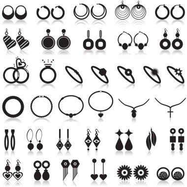 Bir gölge ile beyaz bir arka plan üzerinde takı öğeleri Icons set