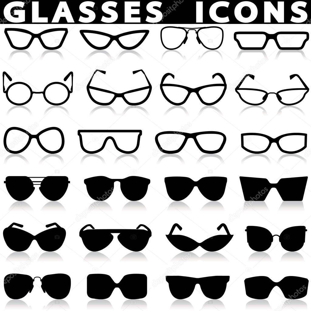 Icons set Eye glasses on a white background with a shadow